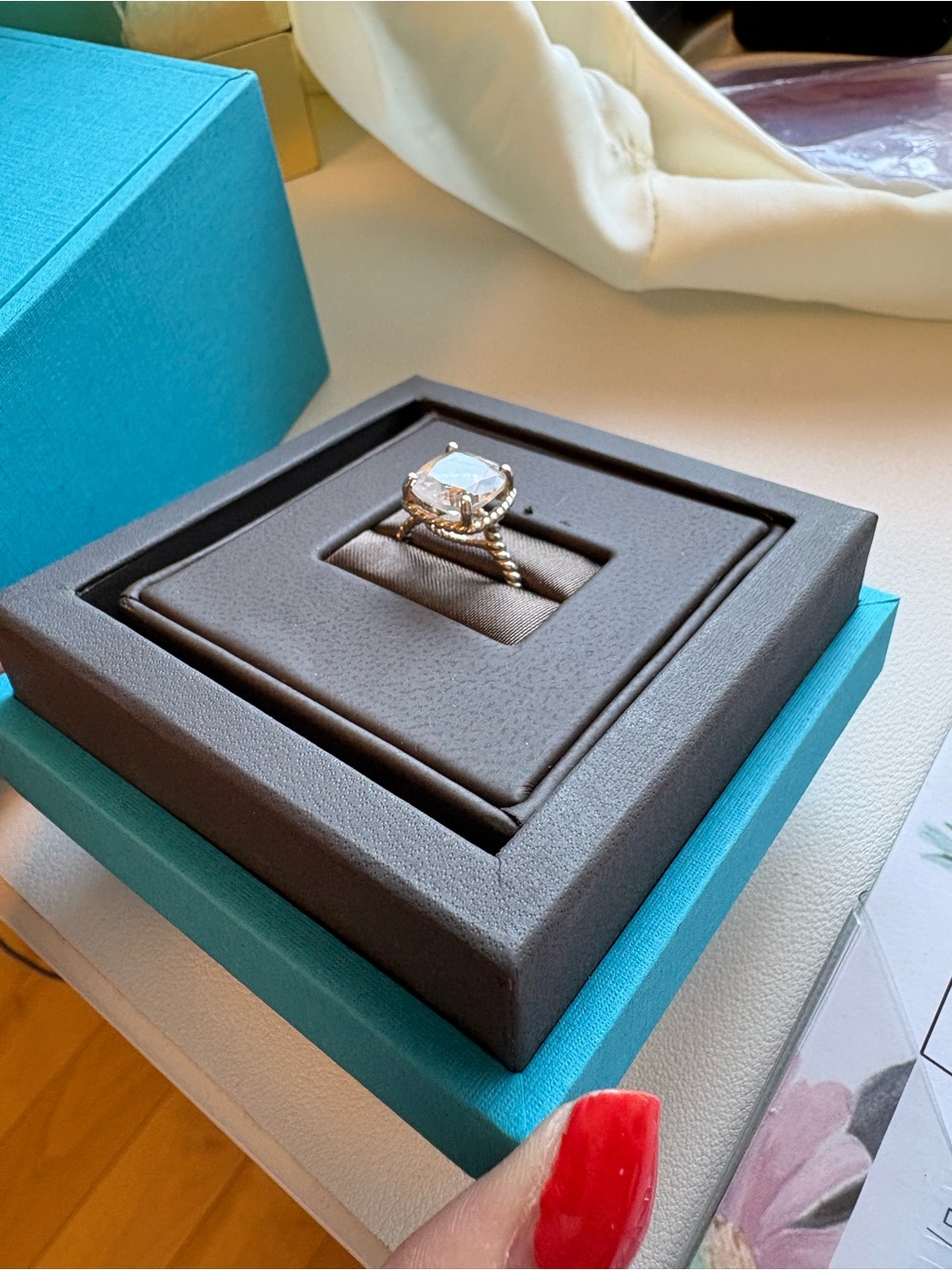 Birks Cushion-Cut White Stone Silver Ring - Women's Ring - Picture 5 of 5